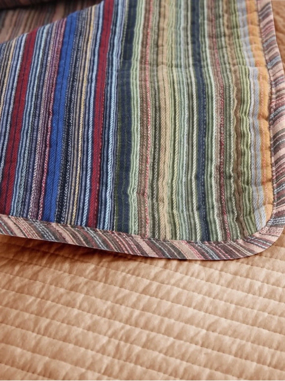Multicolor Striped Quilt Set Queen 3 piece cotton quilt